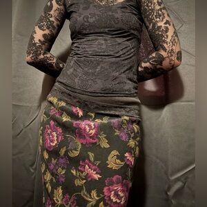 Black Floral Skirt Purple Accents